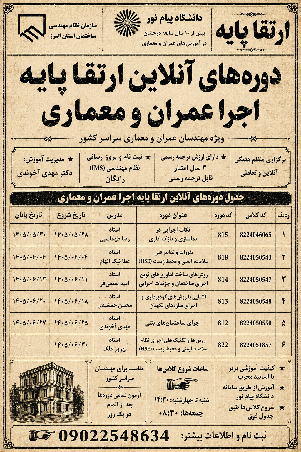کلاس های آنلاین ارتقا پایه صلاحیت اجرا 3ب2 و 2ب1 نظام مهندسی البرز